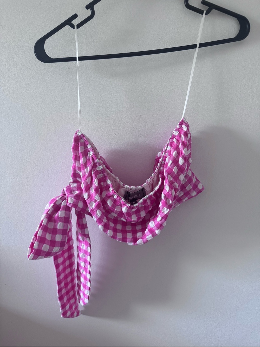 Pink Gingham Tie-Side Women's Blouse